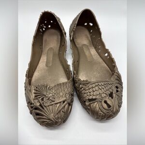 Melissa + Campana Barroca Ballet Flats  Bronze-Flowers, Angels, Wings-Size 8